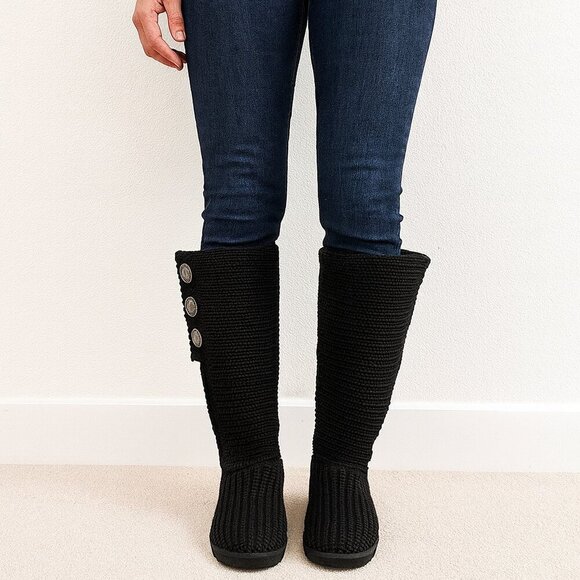 UGG Shoes - Authentic Ugg Classic Cardy Boots Knit Fabric Shearling Footbed Tall Foldover